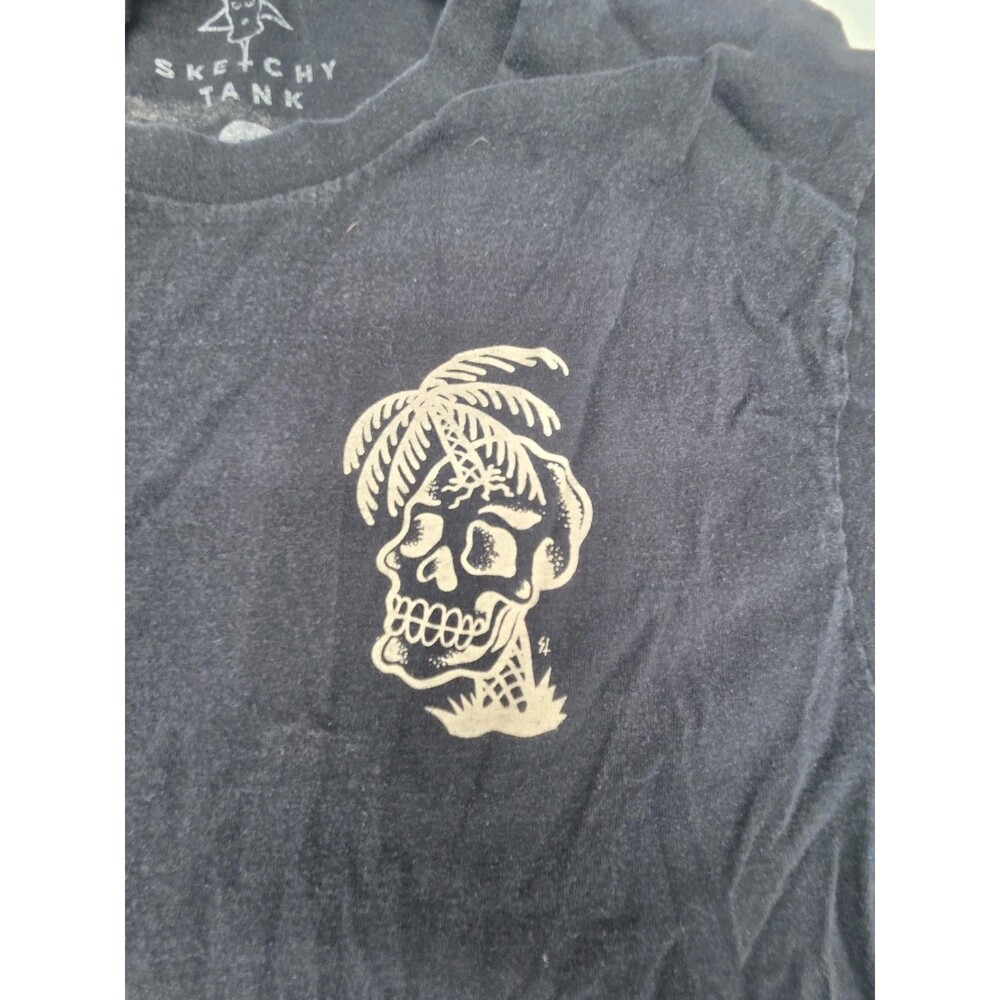 Sketchy Tank Shirt Size Large Palm Skull Gray Graphic Print
